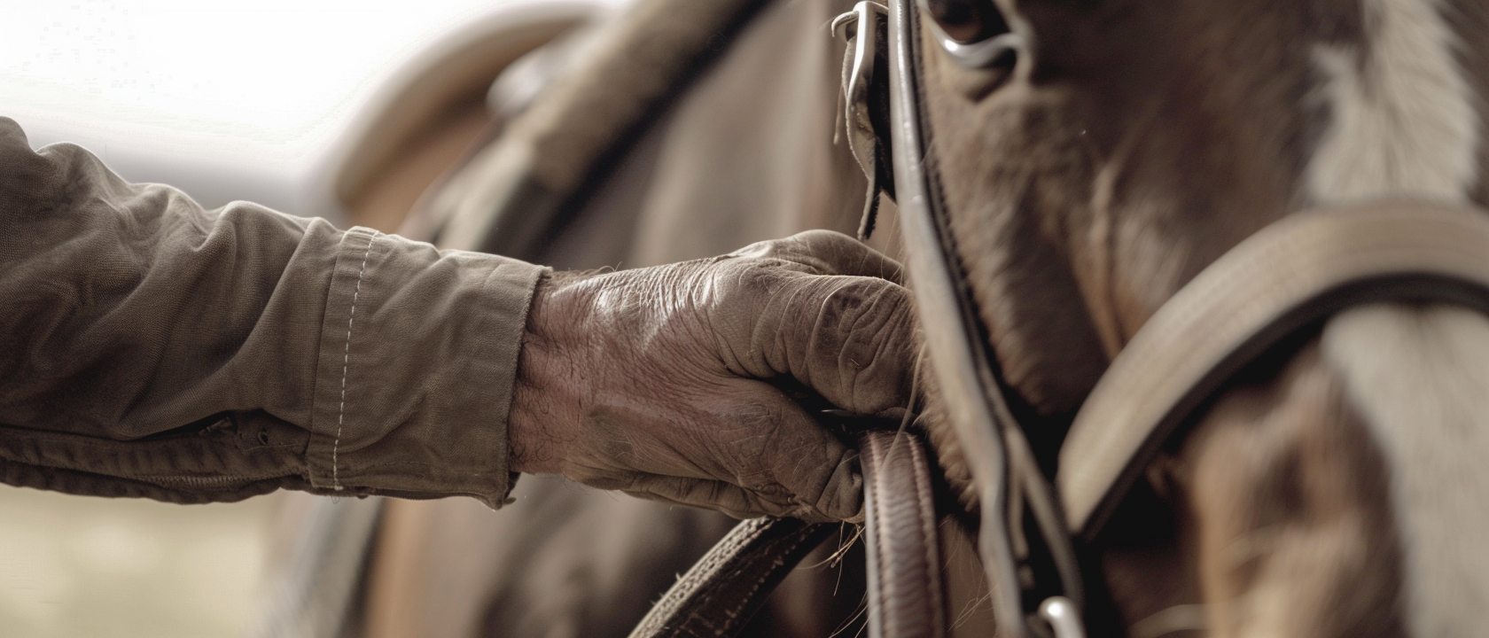 Hands gripping leather reins